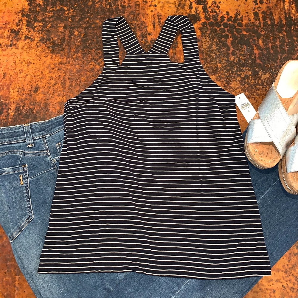 NWT Loft Striped Square Neck Racerback Tank - Picture 2 of 5